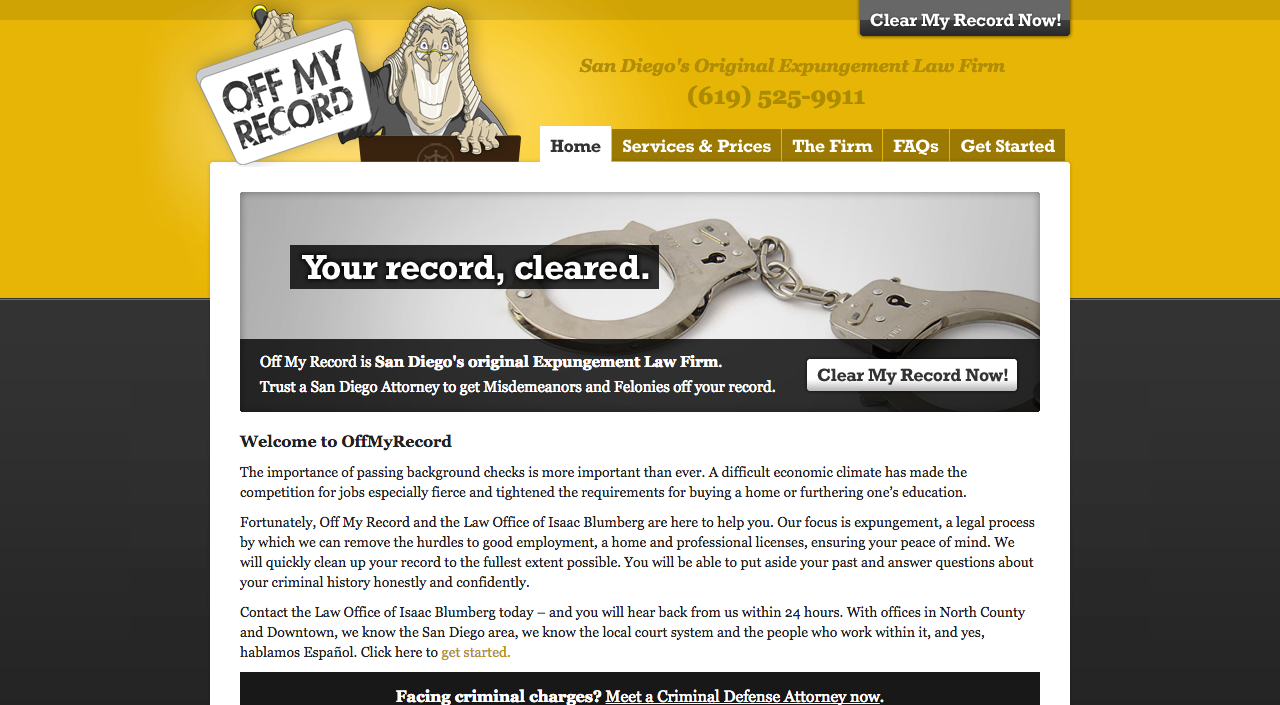 The old version of the offmyrecord.com site now a subsection of the main site at isaacblumberg.com but directly accessible via offmyrecord.com